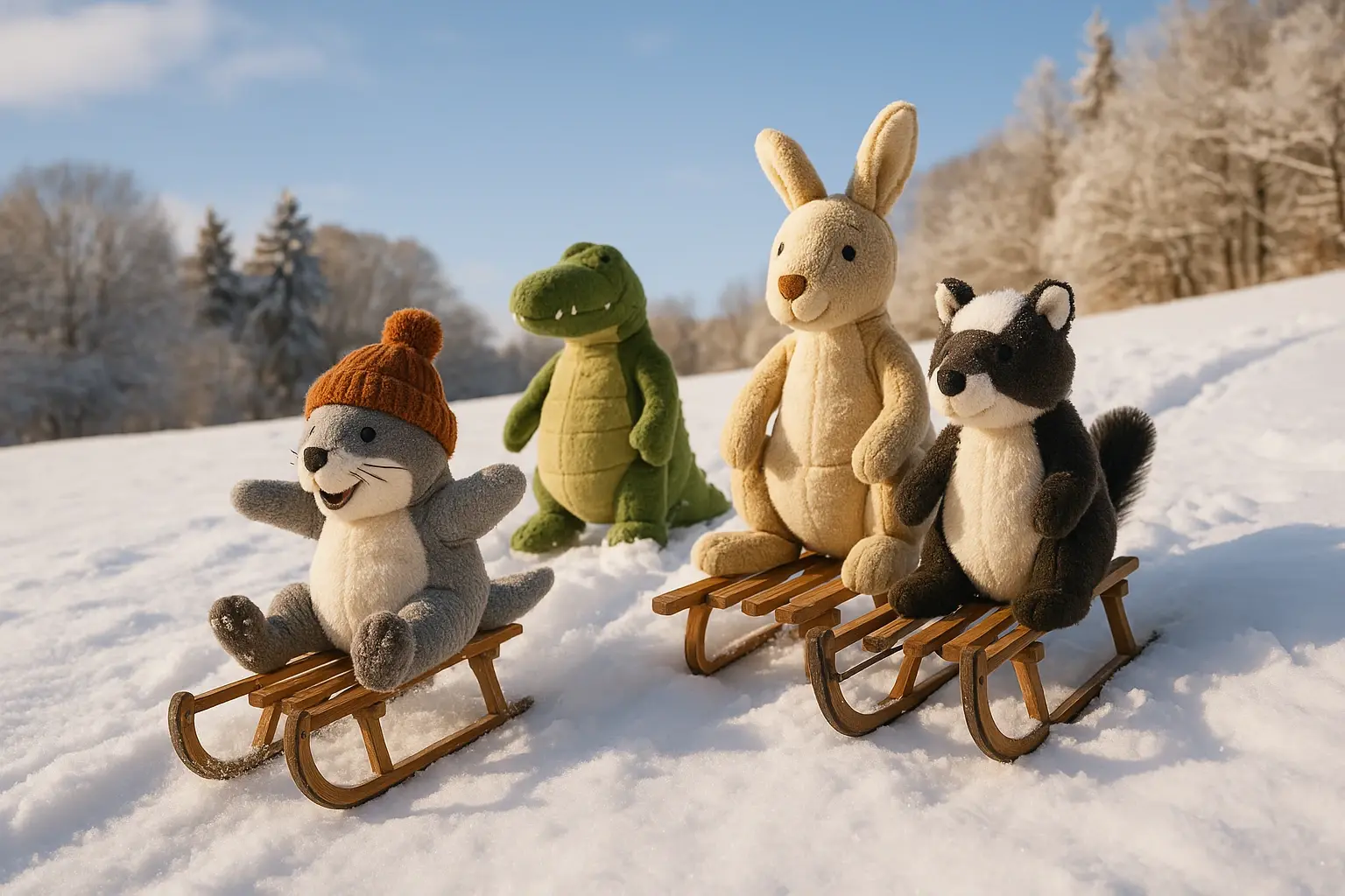 Sonne auf Schnee und der Hügel am Waldrand