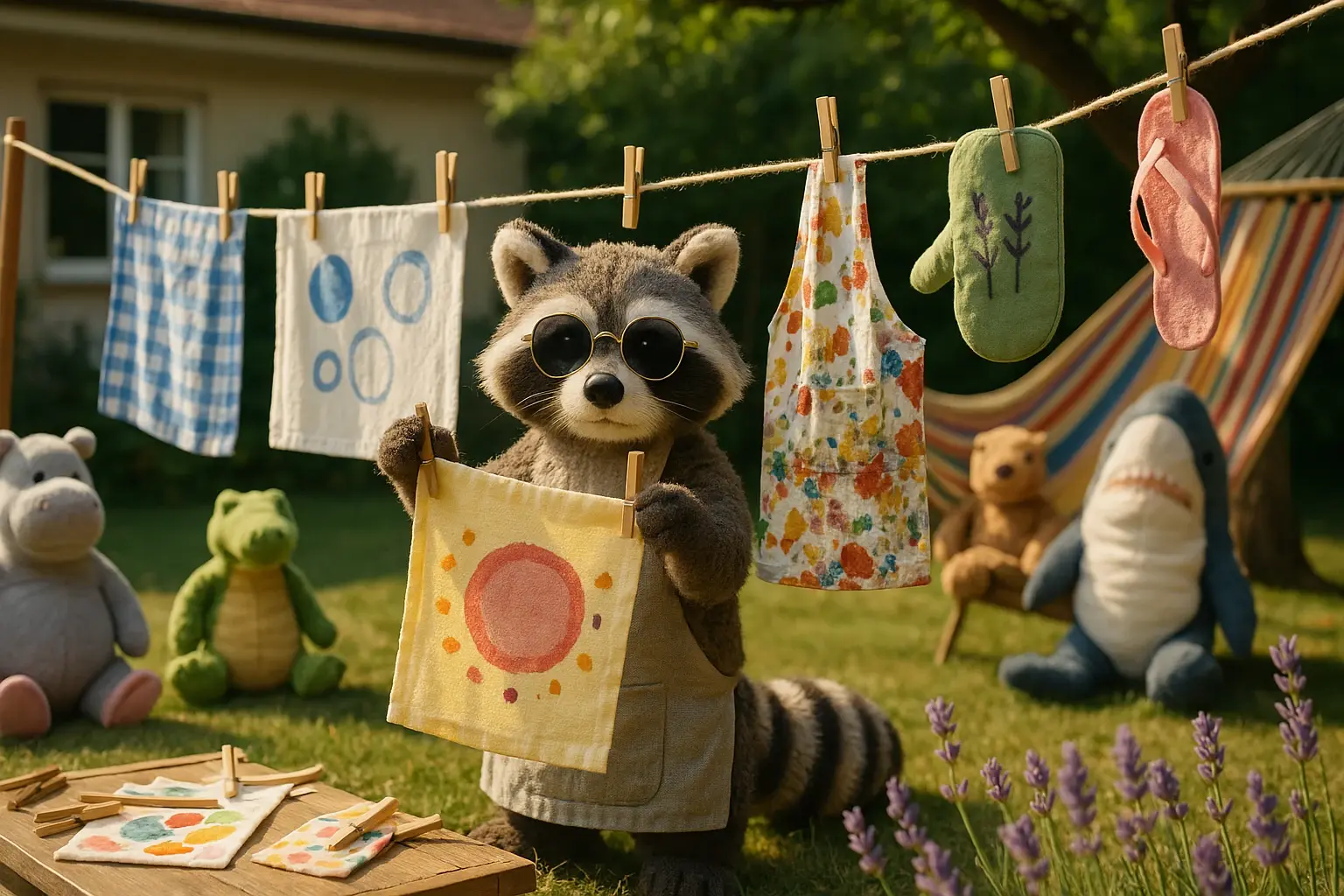 Waschbär und die große Wäscheleine