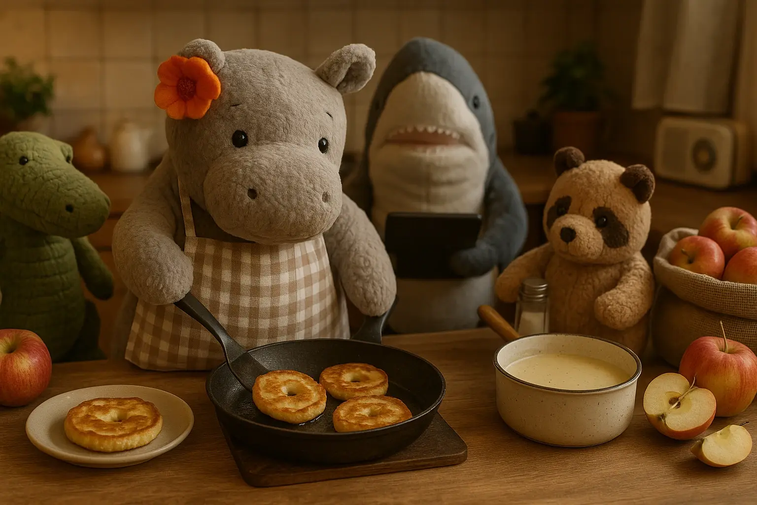 Apfelküchlein für den Montag – Goldene Ringe mit Vanillesauce