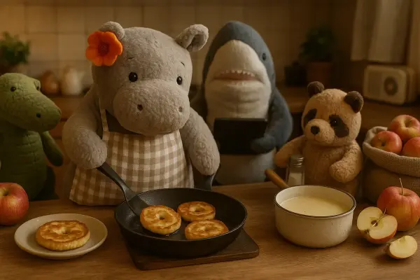 Apfelküchlein für den Montag – Goldene Ringe mit Vanillesauce