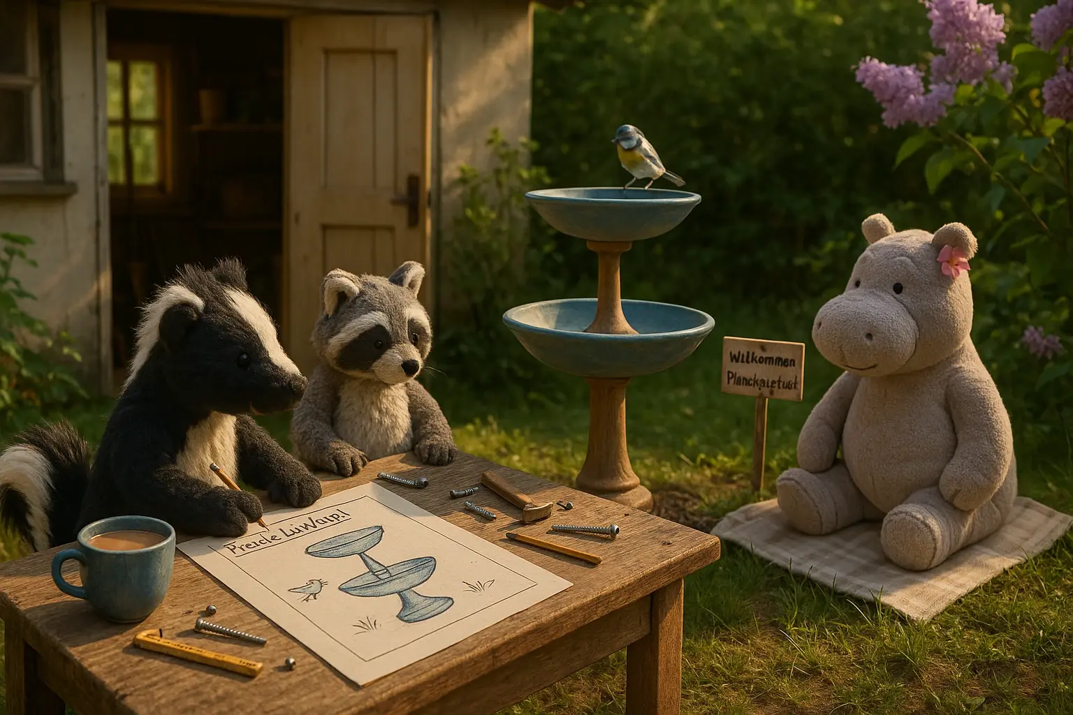 Stinkerle baut ein Vogelbad