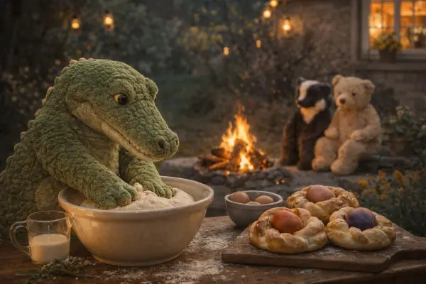 Kroko, der Hefeteig und das Osterfeuer im Garten