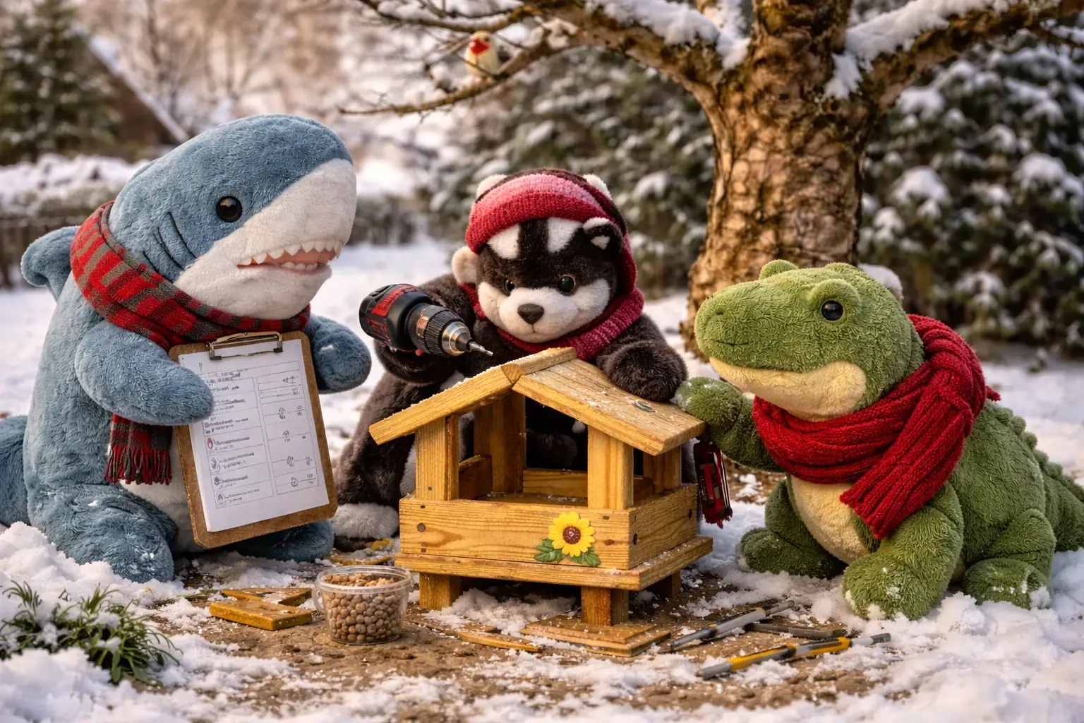 Der Montag und das Vogelfutterhaus am Apfelbaum