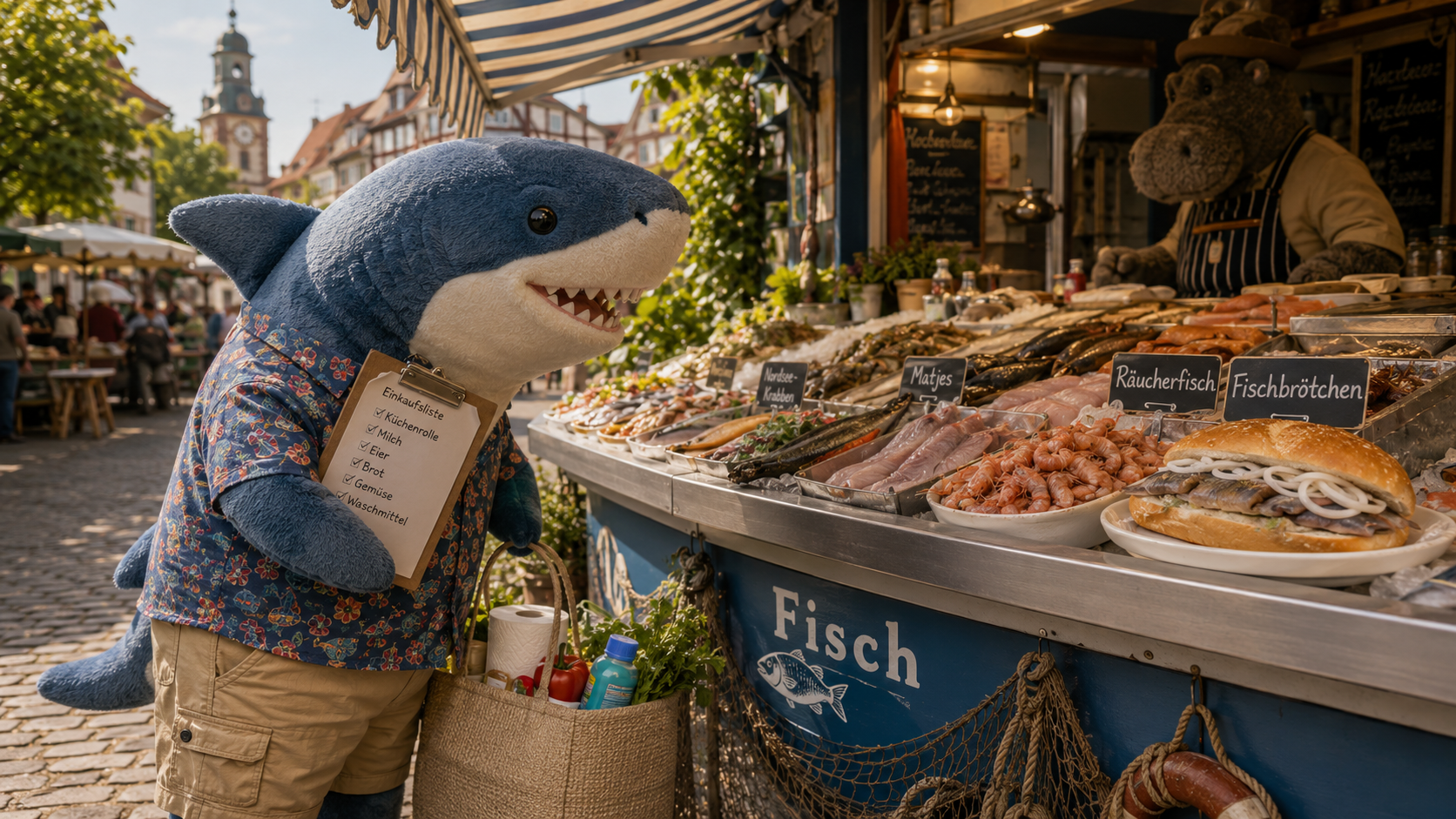 Der Hai und das Fischbrötchen der Ablenkung